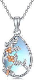 wholesale 925 Sterling Silver Blue Moonstone Birth Flower Teardrop Pendant Necklaces Gifts for Women-0-0