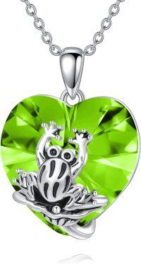 wholesale 925 Sterling Silver Crystal Frog Birthstone Necklace with Heart Pendant-Frog August birthstone necklace