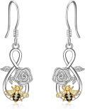 wholesale 925 Sterling Silver Rose & Gold Bee Honeycomb Drop Earrings Gift for Her-0-0
