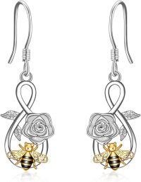 wholesale 925 Sterling Silver Rose & Gold Bee Honeycomb Drop Earrings Gift for Her-Bee earrings
