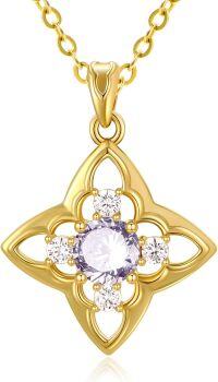 wholesale 18K Gold Plated 925 Sterling Silver Natural Birthstone Four Leaf Clover Pendant Necklace for Women-06 June - Alexandrite