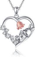 wholesale 925 Sterling Silver Heart-Shaped Fox Pendant Necklace with Cubic Zirconia Stones for Women and Girls-0-0