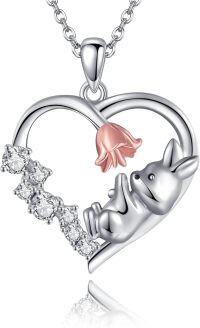wholesale 925 Sterling Silver Heart-Shaped Fox Pendant Necklace with Cubic Zirconia Stones for Women and Girls-Bunny