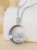 wholesale 925 Sterling Silver Highland Cow Crescent Moon Pendant Necklace with Blue Stone Accents-0-2