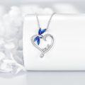 wholesale 925 Sterling Silver Blue Opal & Crystal Heart Love Butterfly Pendant Necklace-0-4