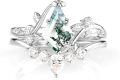 wholesale TOUPOP Personalized Moissanite Natural Moss Agate Wedding Ring Set For Women 925 Sterling Silver Moissanite Bridal Ring Set Engagement Ring Set Anniversary Natural Moss Agate Promise Rings For Her -0-0