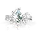 TOUPOP Sterling Silver Moissanite Moss Agate Wedding Ring Set For Women-0-0