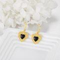 wholesale Gold 925 Sterling Silver Black Onyx Heart Drop Earrings 42mm Long Leverback Jewelry for Women Girls Gift Boxed-0-1