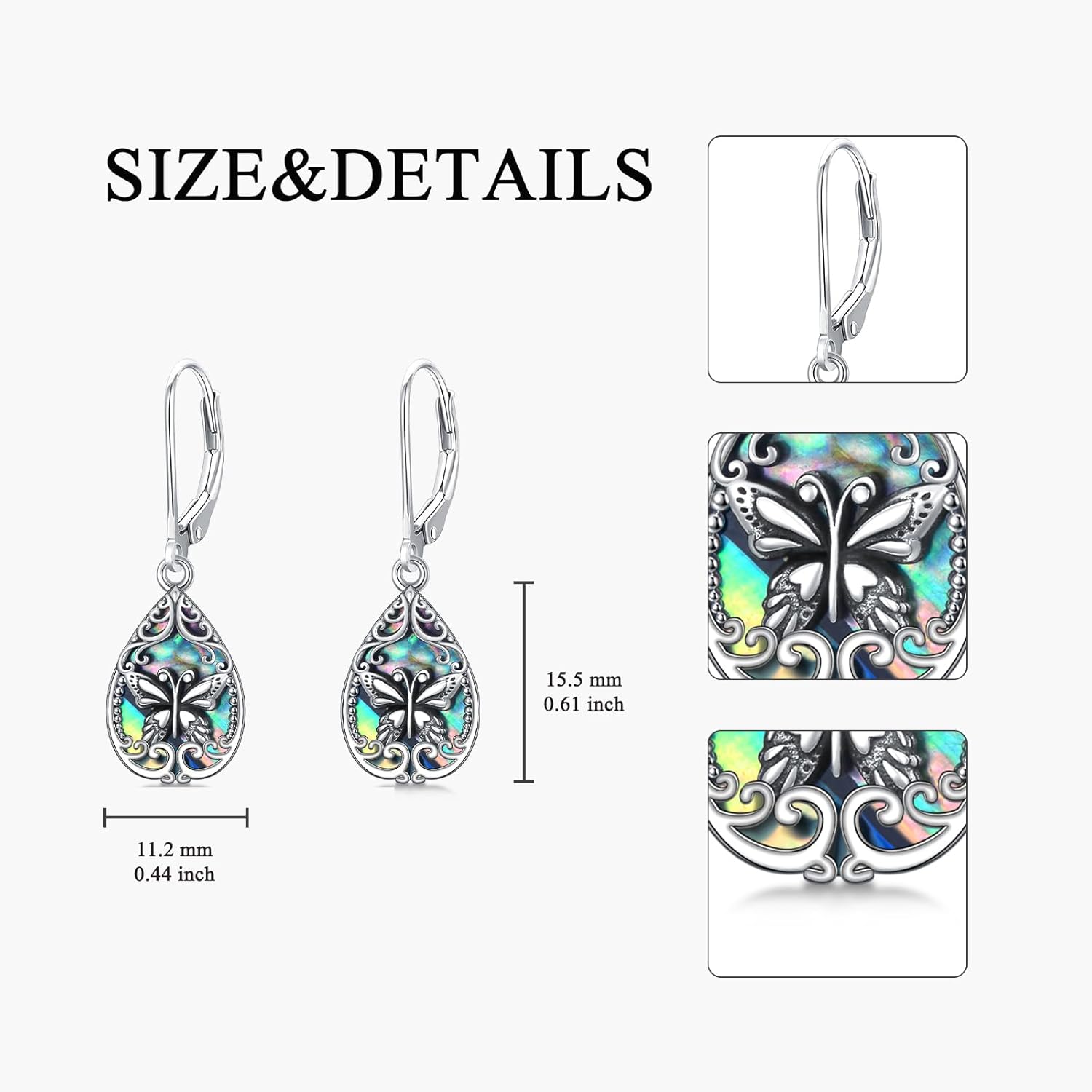 wholesale 925 Sterling Silver Abalone Shell Honeybee Teardrop Leverback Drop Earrings-0-5
