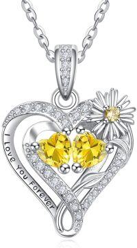 wholesale  Sterling Silver Daisy Heart Birthstone Necklace for Women -11-11-Nov-Nov