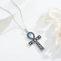 wholesale 925 Sterling Silver Ankh Necklace with Moonstone and Turquoise Agate Egyptian Cross Pendant-0-1