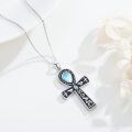 wholesale 925 Sterling Silver Ankh Necklace with Moonstone and Turquoise Agate Egyptian Cross Pendant-0-1