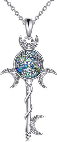 wholesale 925 Sterling Silver Tree of Life Moonstone Key Pendant Necklaces for Women Girls 40th/50th Birthday Gift Ideas-Triple Moon Key 3