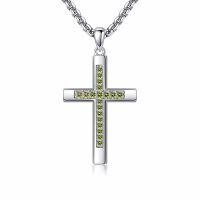 wholesale 925 Sterling Silver Birthstone Cross Necklace for Women Men -08-Aug-Peridot