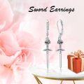 wholesale 925 Sterling Silver Rose Sword Leverback Dangle Earrings-0-4