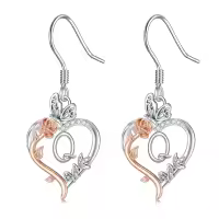TOUPOP Sterling Silver Rose Heart Butterfly Initial Q Letter Drop Dangle Earrings-undefined