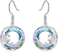 wholesale 925 Sterling Silver Iridescent Rainbow Crystal Phoenix Dangle Drop Earrings for Women-Phoenix Earrings