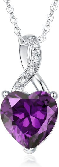 wholesale 925 Sterling Silver 1 10cttw Real Cubic Zirconias Heart Birthstone Necklace for Women Mom Wife-2 . February - Feb.