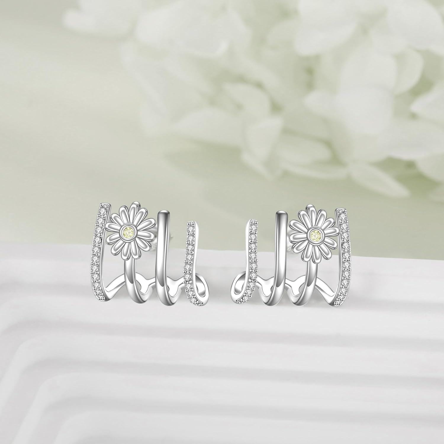 Sterling Silver Cubic Zirconia Claw Earrings Ear Cuff for Women-0-4