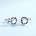 wholesale 925 Sterling Silver Moonstone Round Shape Studs Cufflinks for Men Formal Wear Accessories Gift Set-0-1