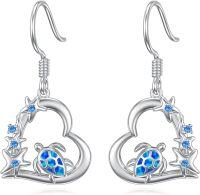 wholesale 925 Sterling Silver Blue Opal Sea Life Heart Shape Lever Back Earrings-Turtle2