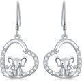 wholesale 925 Sterling Silver Heart-Shaped Elephant Dangle Earrings with Cubic Zirconia-0-0