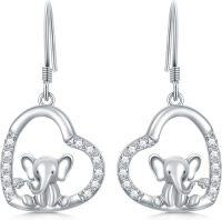 wholesale 925 Sterling Silver Heart-Shaped Elephant Dangle Earrings with Cubic Zirconia-elephant-1
