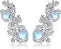 wholesale 925 Sterling Silver Blue Moonstone Flower Vine Ear Climbers Jewelry for Women Girls Gift-0-0