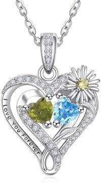wholesale  Sterling Silver Daisy Heart Birthstone Necklace for Women -08-12-Aug-Dec