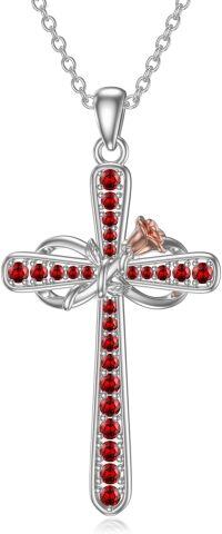 wholesale 925 Sterling Silver Birthstone Rose Flower Infinity Cross Necklace for Women-01-Jan-Garnet