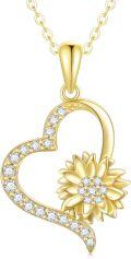 wholesale 14K Gold Sunflower Heart Shaped Pendant Necklace with Cubic Zirconia Stones - Perfect Gift for Wife/Mom/Girlfriend (Length: Adjustable)-0-0
