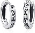 wholesale 925 Sterling Silver Norse Viking Celtic Knot Huggie Hoop Earrings with Cubic Zirconia for Women and Men (Unisex)-0-0