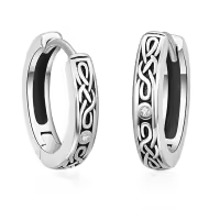 wholesale 925 Sterling Silver Norse Viking Celtic Knot Huggie Hoop Earrings Wholesale with Cubic Zirconia for Women and Men (Unisex)-Silver Celtic