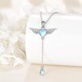 wholesale 925 Sterling Silver Blue Moonstone Heart & Wing Pendant Necklace for Women-0-4