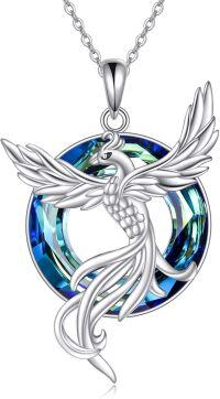 wholesale 925 Sterling Silver Peacock Blue Crystal Pendant Necklace s for Women-Phoenix