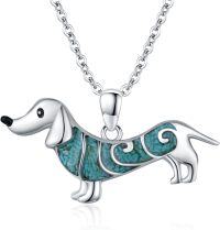wholesale 925 Sterling Silver Turquoise Inlay Dachshund Pendant Necklace for Women Girls  24 Chain-Dachshund