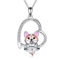 wholesale 925 Sterling Silver Cute Dog Pendant Necklaces Gifts for Women Jewelry-B-Corgi