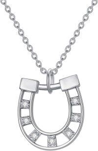 wholesale 925 Sterling Silver & Turquoise Stone with Diamonds Vintage Boho Horse Shoe Pendant Necklace for Women-White-Diamond