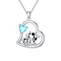 wholesale 925 Sterling Silver Mom Heart Shape Animal Pendant Necklaces for Women Girls Family Love Gift-05-03-Cow-March