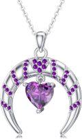 wholesale 925 Sterling Silver Heart-Shaped Amethyst Birthstone Crescent Moon Pendant Necklace Gift for Women-0-0