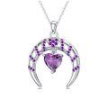 wholesale 925 Sterling Silver Heart-Shaped Amethyst Birthstone Crescent Moon Pendant Necklace Gift for Women-0-0