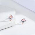 wholesale 925 Sterling Silver Fox Head Stud Earrings with Blue Crystal Eyes and Rose Gold Accents-0-1