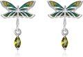 wholesale 925 Sterling Silver Dragonfly Stud Earrings with Green Crystal Drops for Women Gift-0-0