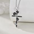wholesale 925 Sterling Silver Black Rose & Crystal Cross Pendant Necklace for Women-0-2