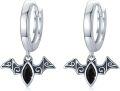 wholesale 925 Sterling Silver Black Onyx Bat Huggie Hoop Earrings Gothic Punk Style Vampire Jewelry for Women Girls 3cm Diameter-0-0