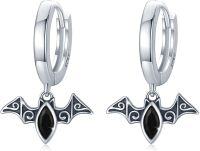 wholesale 925 Sterling Silver Black Onyx Bat Huggie Hoop Earrings Gothic Punk Style Vampire Jewelry for Women Girls 3cm Diameter-Black