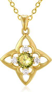wholesale 18K Gold Plated 925 Sterling Silver Natural Birthstone Four Leaf Clover Pendant Necklace for Women-08 Aug - Peridot