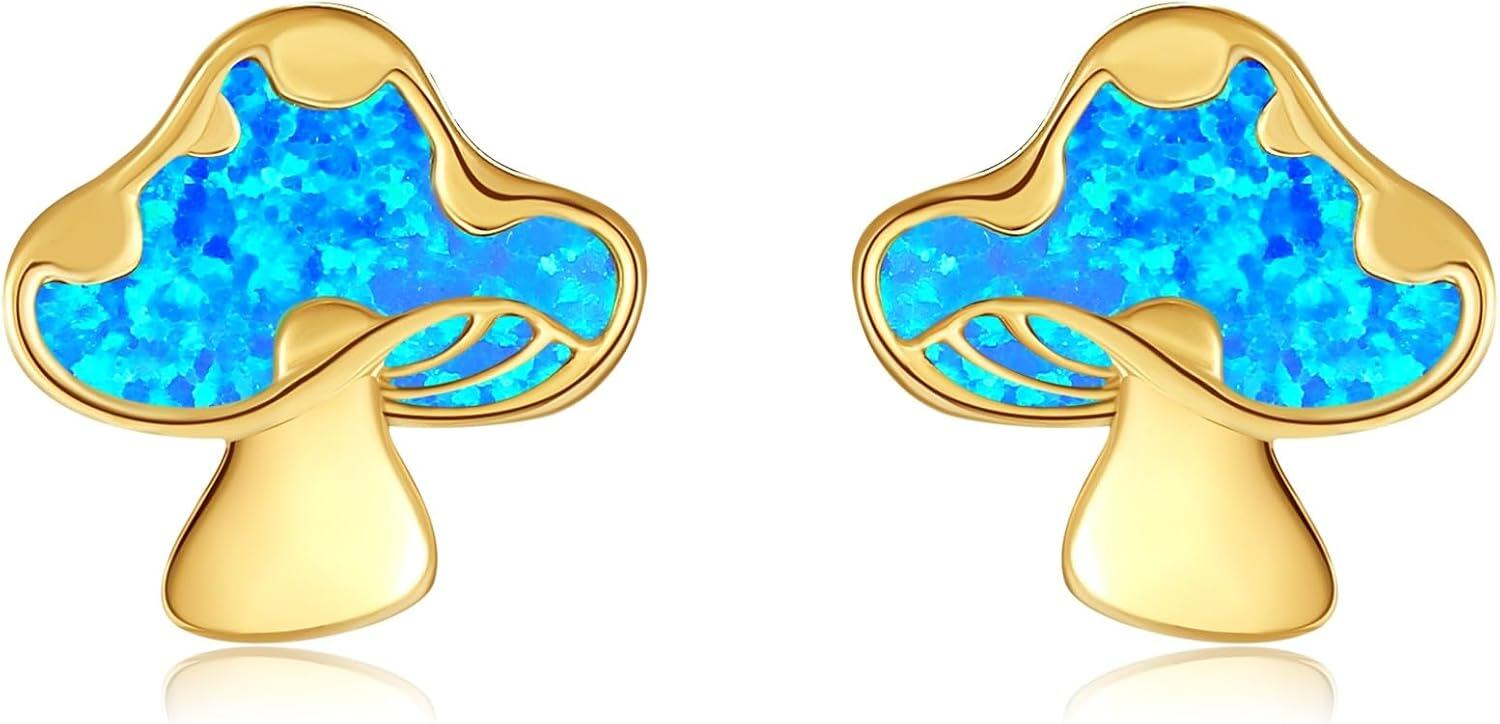 wholesale 14K Gold Blue Opal Mushroom Stud Earrings for Women Gift Ideas-0-0
