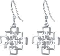 wholesale 925 Sterling Silver Square Celtic Knot Dangle Drop Earrings for Women Irish  Ideas-06-Celtic Earrings