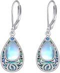 wholesale 925 Sterling Silver Teardrop Moonstone Leverback Earrings with Abalone Shell Inlay-0-0